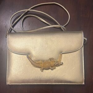 Source Unknown Gold Crossbody Bag with Crocodile Accent